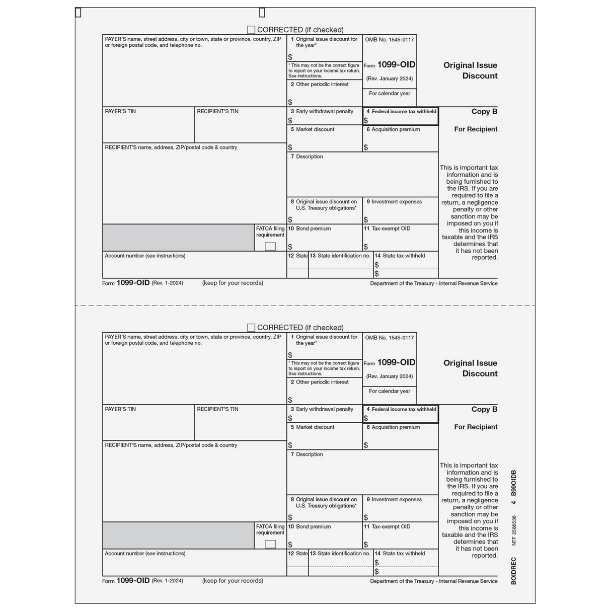 Form 1099-OID Original Issue Discount - Copy B Recipient