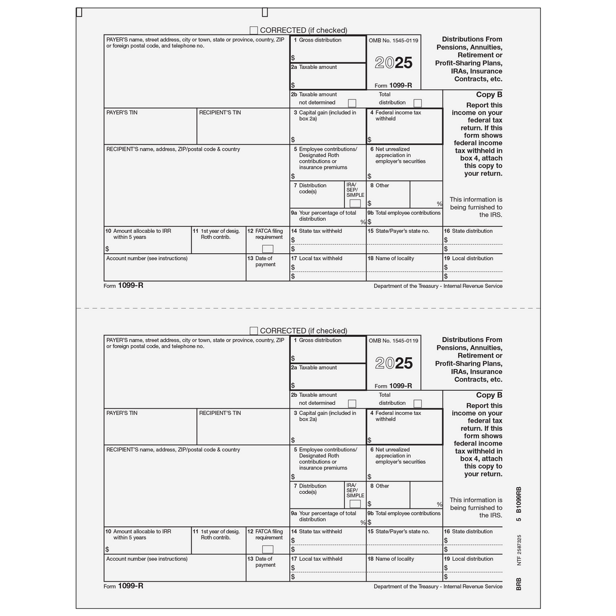 Form 1099-R Distributions From Pensions, etc.- Copy B Recipient