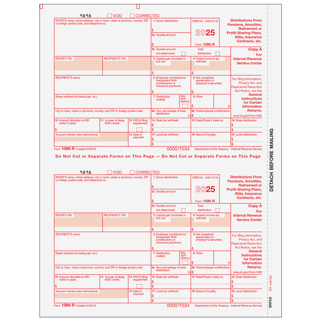 Form 1099-R Distributions From Pensions, etc. - Copy A Federal