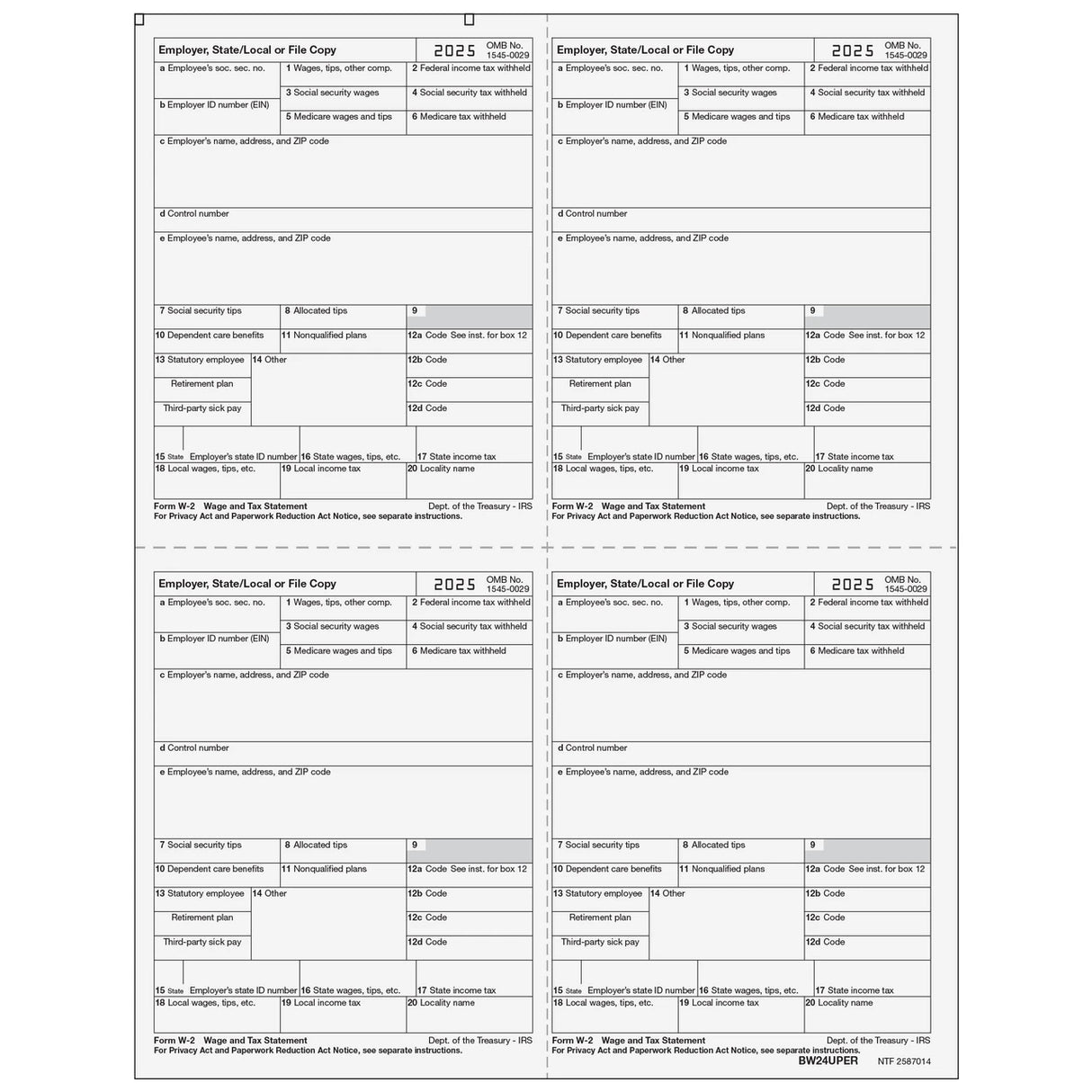 W-2/1099 Double Window Envelopes - Universal (Moisture Seal) - 25 Qty