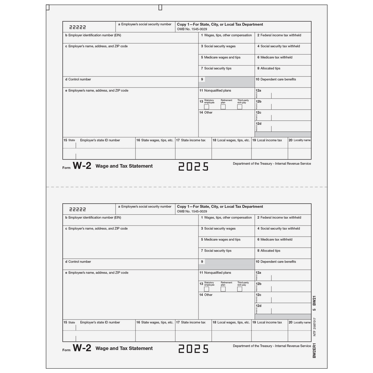 Form W-2 Employer State, City, or Local, Copy 1