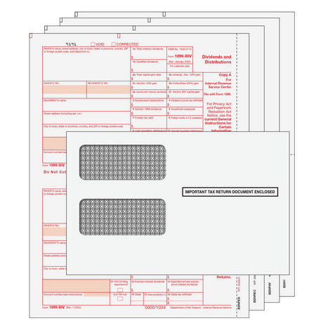1099-DIV Dividends and Distributions - Preprinted 4-part Kit (with Self Seal Envelopes)