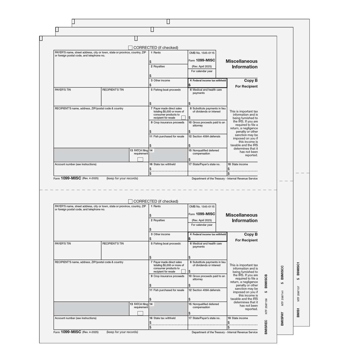 1099 Miscellaneous Information 3-part E-file Set (Preprinted)