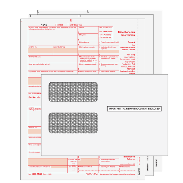 1099-MISC Miscellaneous Information Preprinted 3-part Kit (with Tamper Evident Envelopes)