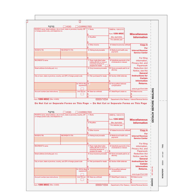 1099-MISC Miscellaneous Information 3-part Set (Blank Copies)