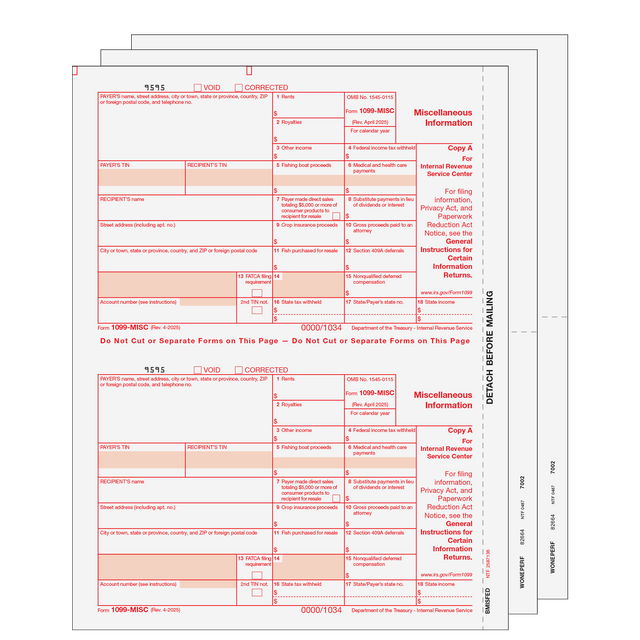 1099-MISC Miscellaneous Information 4/5-part Set (Blank Copies)