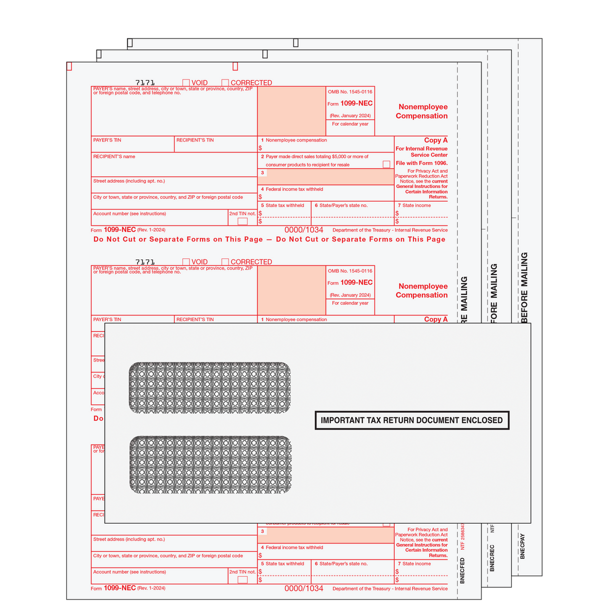 1099-NEC Non-Employee Compensation Preprinted 3-Part Kit (with Moisture Seal Envelopes)
