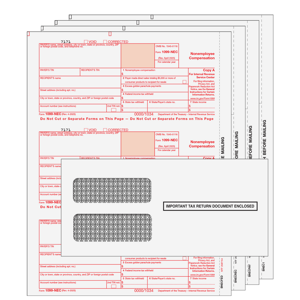 1099-NEC Preprinted 4-part Kit (with Self Seal Envelopes)