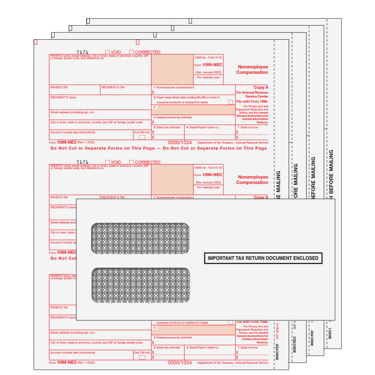 1099-NEC Non-Employee Compensation Preprinted 4-Part Kit (with Moisture Seal Envelopes)