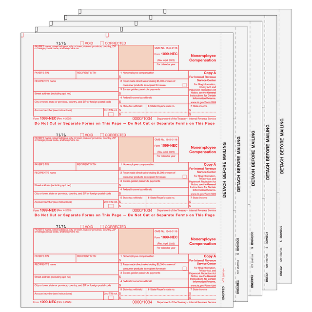 1099 Non-Employee Compensation - 5-part Set (Preprinted)