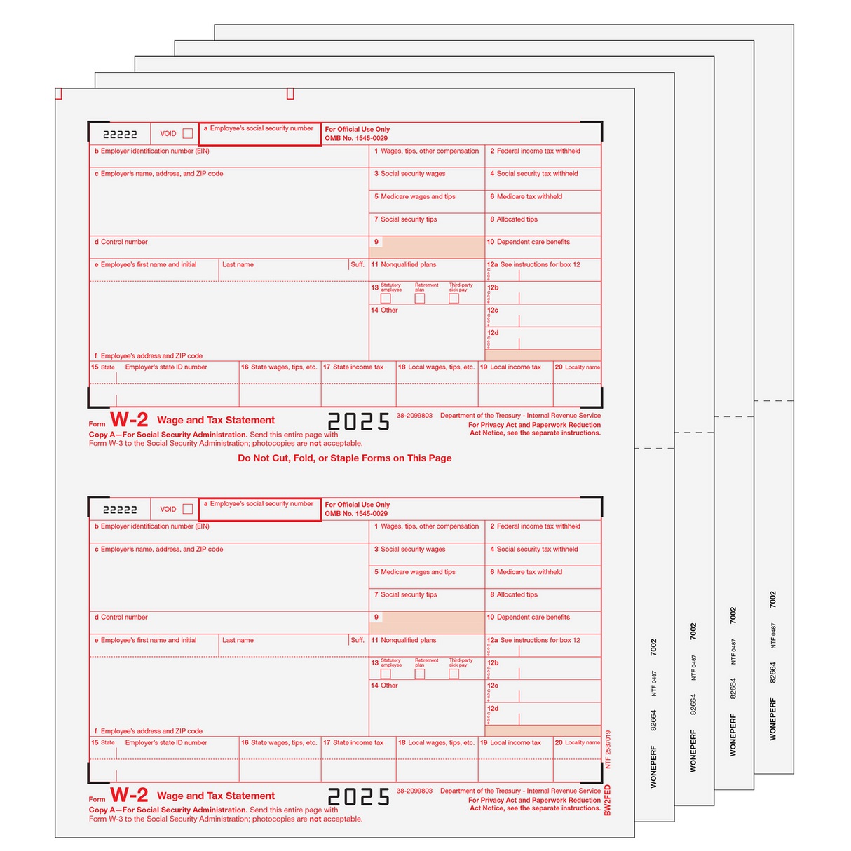 Traditional W-2 Form 8-part Set (Blank Copies)