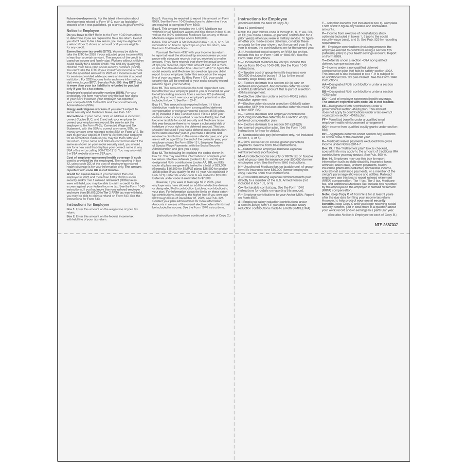 W2 4up Quadrant Employee Copies C/B/2/2