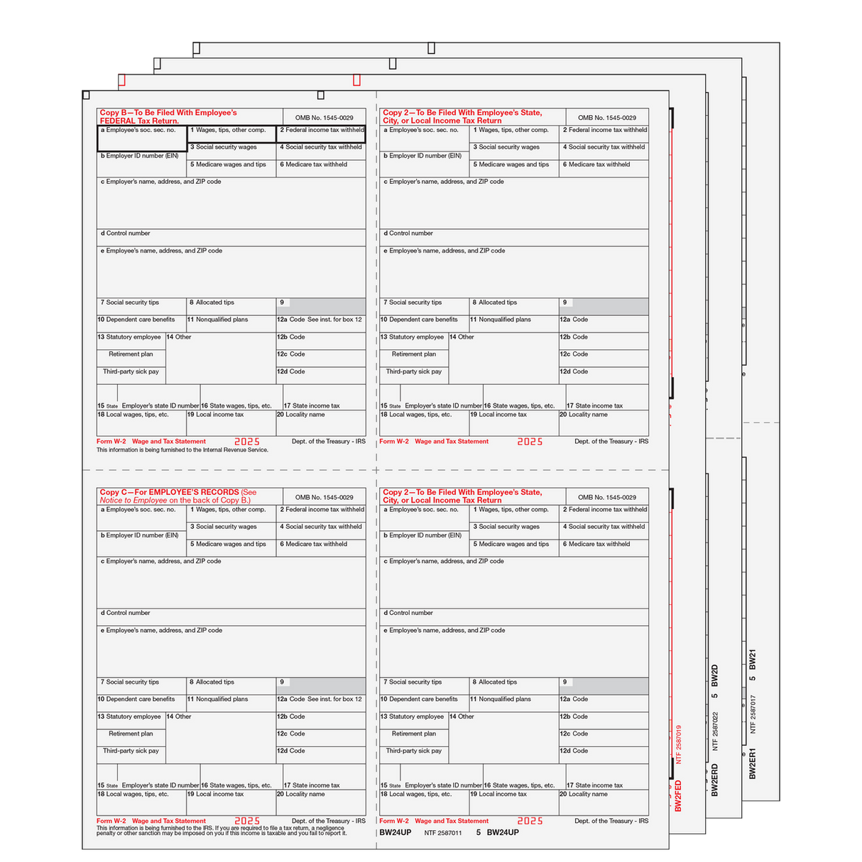 4up Quadrant W-2 Form 6-part Set - (4up Employee Copies)