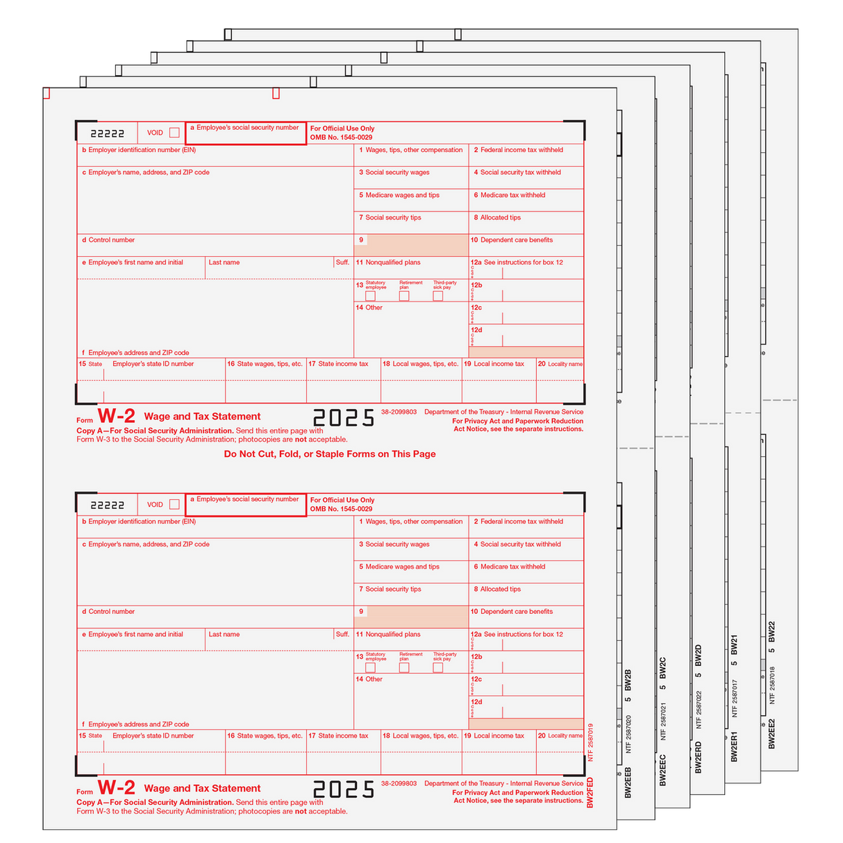 Traditional W-2 Form 6-part Set (Preprinted)
