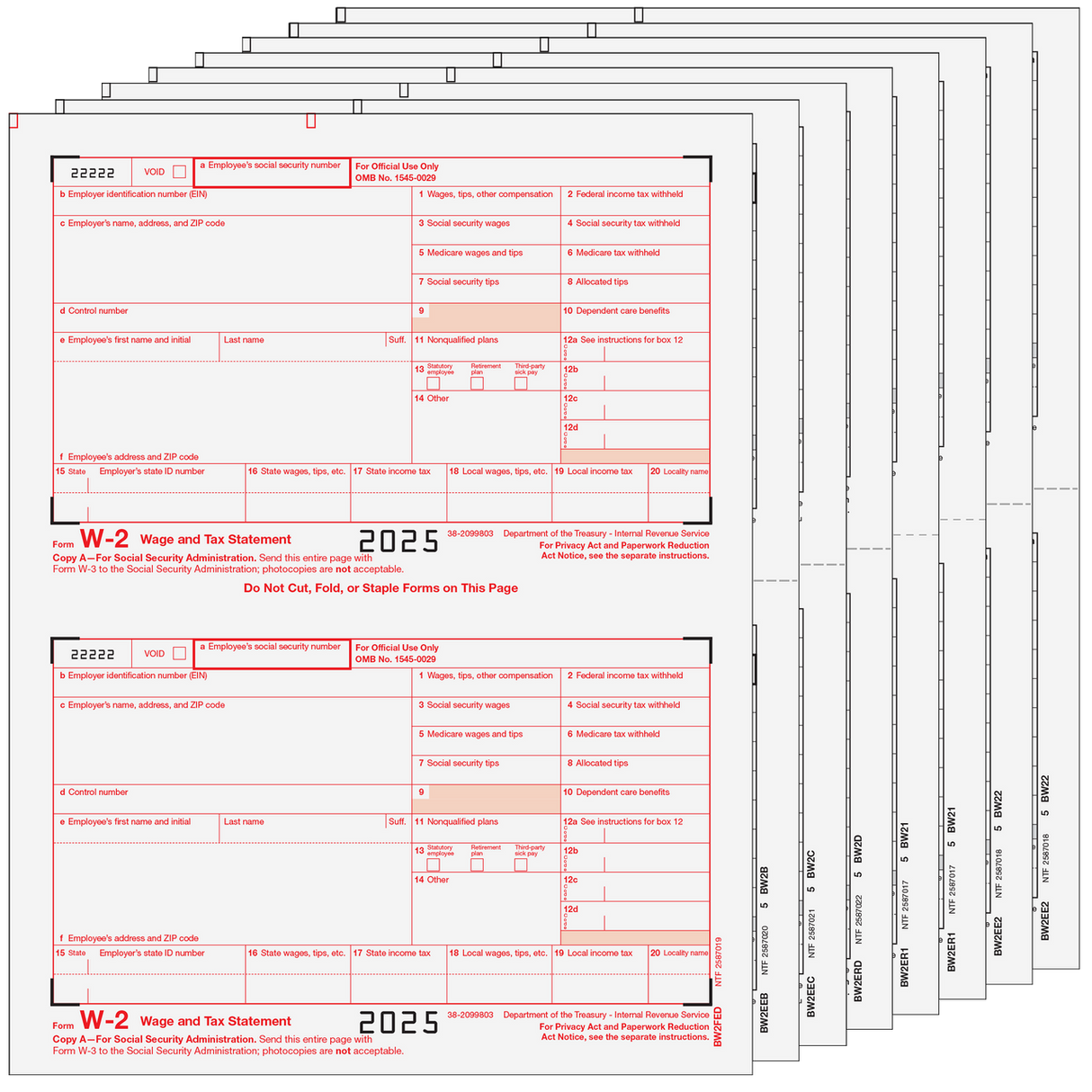 Traditional W-2 Form 8-part Set (Preprinted)